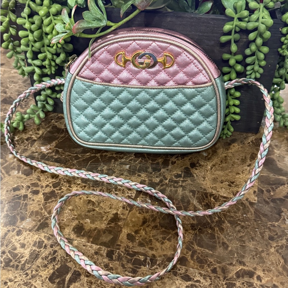 Gucci Quilted Trapuntata Metallic Mini Crossbody — Pink & Mint